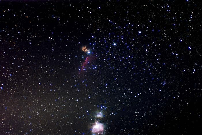 Flame Nebula and Horsehead Nebula near the Belt of Orion